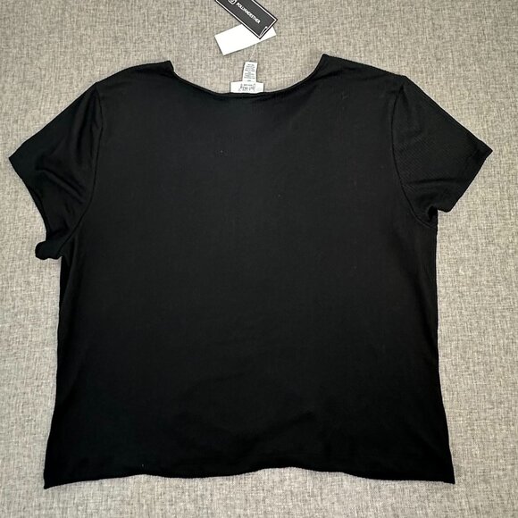 NEW Just Polly Black Blouse Plus 3X Stretch Round Neck Short Sleeve Cut Out Ring - Picture 8 of 9